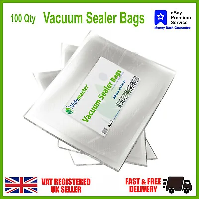 100 X Food Vacuum Sealer Bags BPA FREE By Videmaster For  Foodsaver JML Etc • £12.45