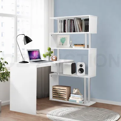 $164.95 • Buy 100cm Computer Desk Home Office Desk Study Table With 4 Tier Bookshelf White