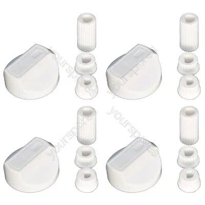 4 X Fully Universal Cooker Oven Hob White Control Knobs & Adaptors - Fits Al • £6.79