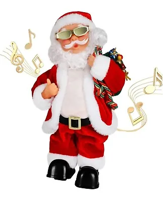 Christmas Electric Santa Claus Gold Wire Glasses Shaking Belly Singing Dancing • £16.99