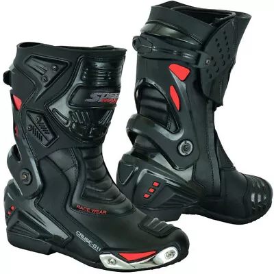 Mens Red & Black CE Motorbike Motorcycle Racing Leather Shoes Long Sports Boots • $80.81