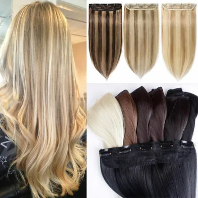 $18.57 • Buy Invisible Clip In Real Human Remy Hair Extensions One Piece 3/4 Full Head Blonde