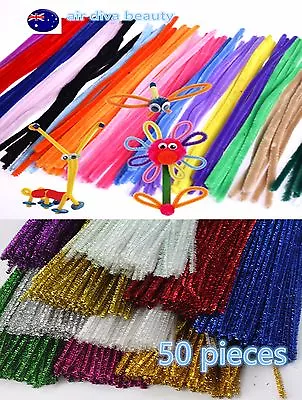 50PC Kids Pipe Cleaner Sticks Craft Or Metallic Color Chenille Decoration 30cm • $10.50