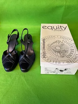 £25 • Buy Equity Ladies Black Heeled Sling Back Leather Shoes Size 3 1/2