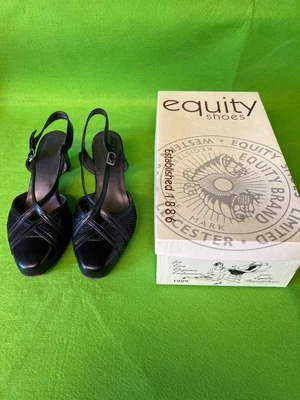 £25 • Buy Equity Ladies Black Heeled Sling Back Leather Shoes Size 3 1/2