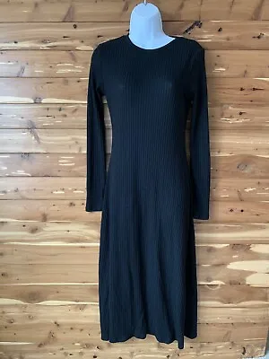 $36.79 • Buy Zara Knit Medium Women's Black Crew Neck Maxi Ribbed Long Sleeve Sweater Dress