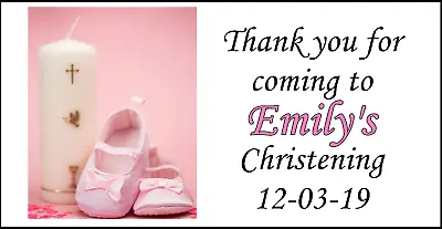£2.50 • Buy 48 Personalised Christening Pink Party Stickers Labels Party Bags Sweet Cones