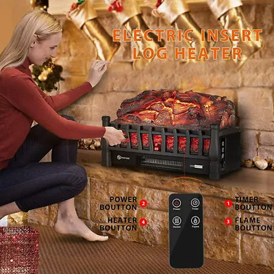 110V 20'' Electric Fireplace Insert Log Heater Quartz W/ Infrared Remote Timer • $79.99