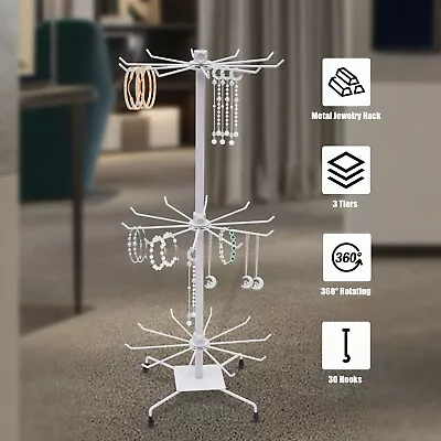 Jewelry Necklace Keyring Display Holder Rotating Metal 3-Tier Stand Rack White • $25.56