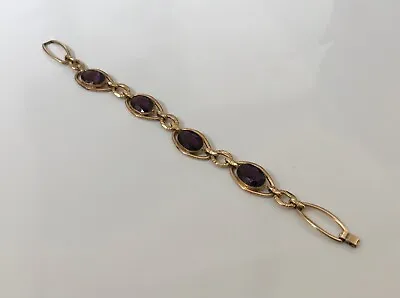 VTG Art Deco SIMMONS Signed Gold-Filled Amethyst Stones Link Bracelet • $435