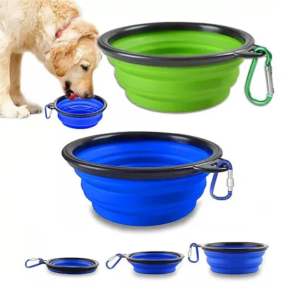 2x Collapsible Pet Dog Cat Feeding Bowl Pop Up Travel Silicone Dish Feeder 350ml • £3.45