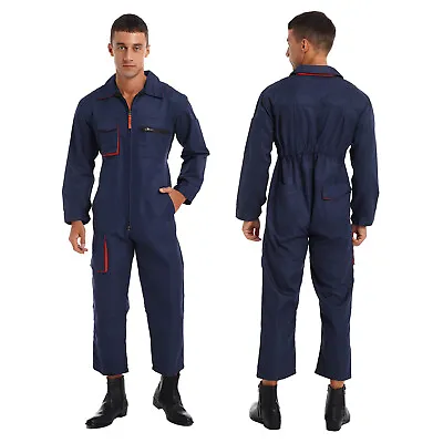 Men Long Sleeve Zipper Coverall Multi Pockets Jumpsuit Mechanic Uniform Workwear • $27.88