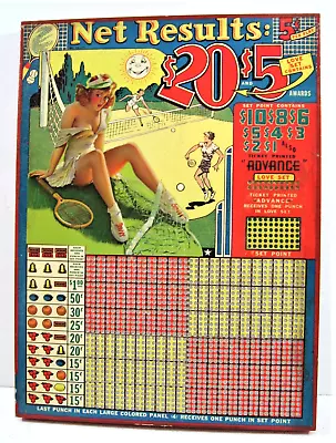 Vintage Net Results Tennis Girl 5 Ct Thick Punch Board Gambling Old Store Stock • $179.99