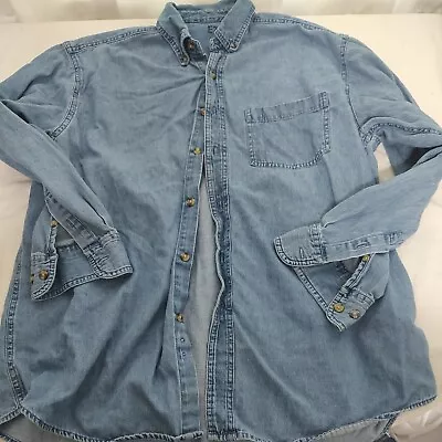 Vintage Denim Chambray Shirt Men's 33 Button Up Collar EZ's Long Sleeve • $7.48