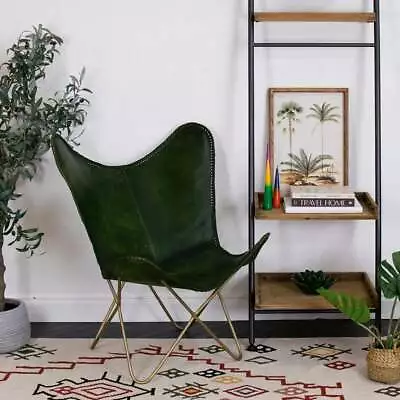 2 Handmade Green Buffalo Leather Butterfly Chair Lounge Relax ArmChair HomeDécor • £203.57