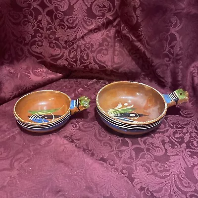 Pair Of Vintage Mexican Red Clay Art Pottery Nesting Bowls With Handles • $24