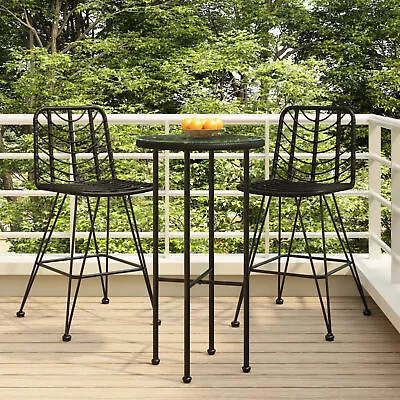 Bar Stools 2 Pcs Black 45x56x103.5  PE Rattan And Steel H3Z6 • £267.99