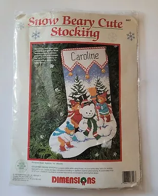 Vintage 8457 Dimensions Christmas Stocking Cross Stitch Kit Snow Beary Bears • $15.50