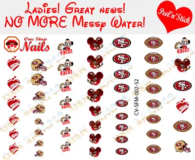 SF 49ers Mickey Mouse Clear Vinyl PEEL&STICK Nail Decals/stickers - Set Of 52 V2 • $6.95