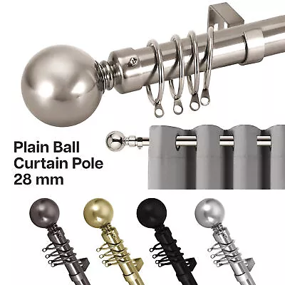 Curtain Pole Extendable Metal Curtains Rod 28mm With Finials Rings Fittings • £6.99