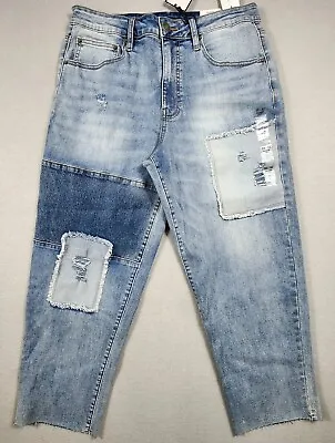 Light Wash Jeans Relaxed Crop Patchwork Distressed Pants Mens • $13.50