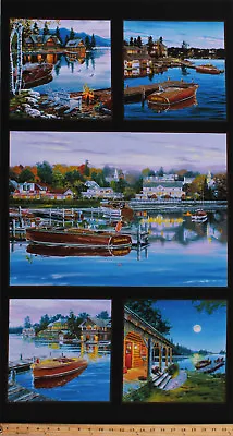 23  X 44  Panel Classic Boats Cabin Lake House Vacation Cotton Fabric D580.41 • $5.97