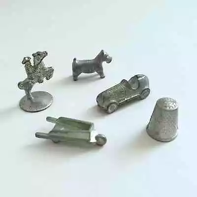 Vintage Monopoly Replacement Tokens Classic Pewter Retro Game Pieces Set Of 5 • $7.95