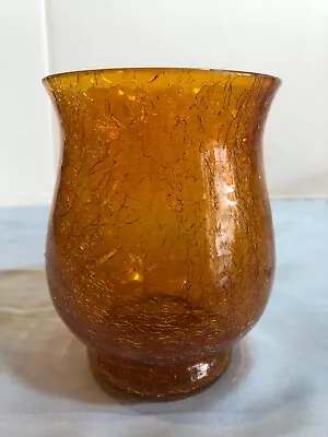 VINTAGE 5.25 H Amber Crackle Glass Vase #F26 • $24.94