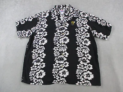 Georgia Tech Shirt Mens Large Black Floral Hawaiian Yellow Jackets Vintage Camp • $22.49