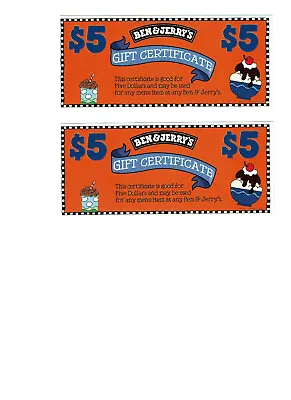 $100 Worth Of Ben And Jerry's Gift Certificates : 20 X $5 . Good Nationwide. • $49.95
