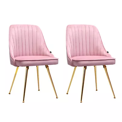 Artiss Dining Chairs Retro Chair Cafe Kitchen Modern Iron Legs Velvet Pink X2 • $156.68
