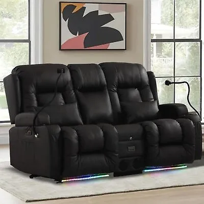 Power Leather Recliner Theater Seats Loveseat W/Ambient Light Bluetooth Speakers • $939.99