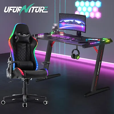 $319.90 • Buy Ufurniture RGB LED Gaming Chair Desk Set Office Table Racing Style Black