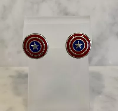 Captain America Shield Enamel Stud Earrings Marvel Comics Stainless Steel New  • $5