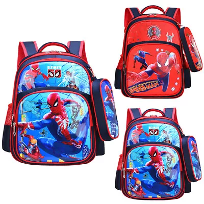 Child Boys Spiderman Backpack Kids School Travel Rucksack With Pencil Case Set • £22.83