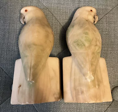 Vintage Italian White Alabaster Parakeet Parrot Marble Bookends Hand Carved • $120