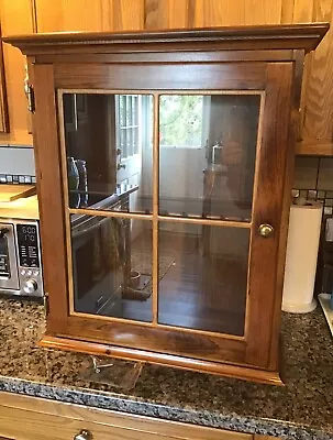 VINTAGE WALL MOUNT MEDICINE CURIO CABINET GLASS DOOR SOLID MAPLE WOOD 22.5”x 26” • $199.90