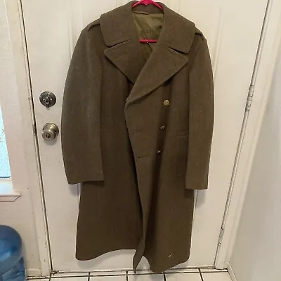 Vintage World War Ii Double Breasted Wool Trench Coat Brass Buttons Size 36s • $75