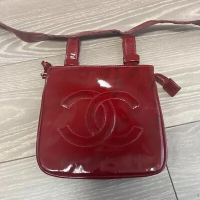 CHANEL Big COCO MARK CC Waist Pouch Bag Red Enamel Vintage Old Genuine USED • $901.04