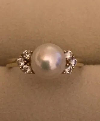 Mikimoto 18K Yellow Gold Pearl And Diamonds Ring Size 6.75 • $650