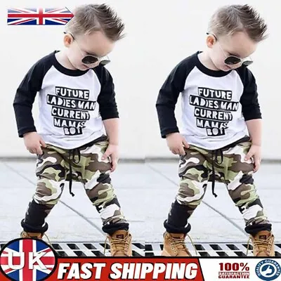 2pcs Newborn Toddler Baby Boys Outfits T-shirt Tops+Pants Kids Clothes Set • £10.79