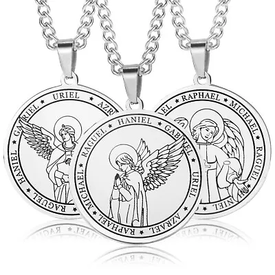 7 Archangel Stainless Steel Pendant Religious Chain Necklace For Men Women Gift • £4.99