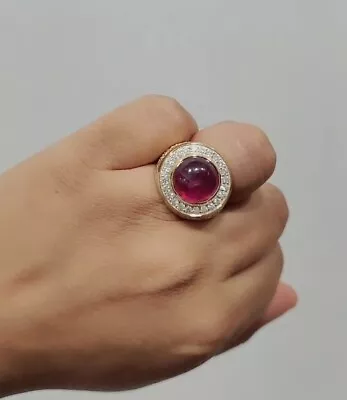 1.50 Carat Round Cabochon Ruby Set With Diamonds In 14k Yellow Gold Ring For Men • $1439.10