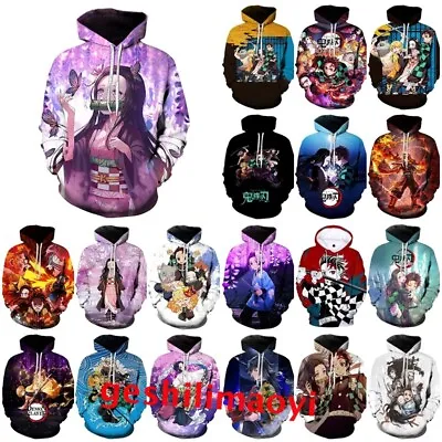 Mens Womens Demon Slayer 3D Hooded Hoodies Sweatshirt Pullover Jumper Tops Gift • £14.26