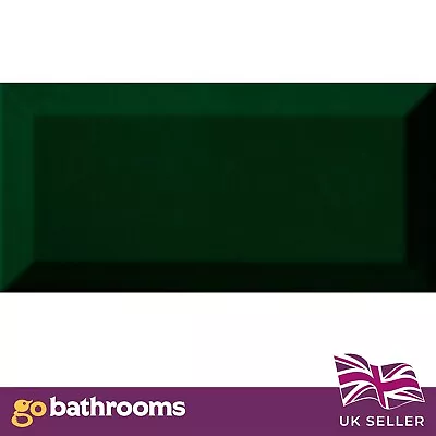 Glossy Bottle Green Ceramic Brick Subway Metro Tile Bevelled Edge 10x20cm Box • £18.53