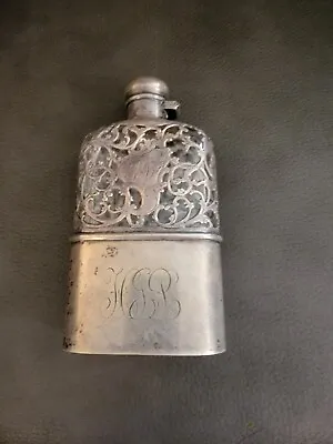  Sterling Silver Whiskey Flask. Antique Vintage 1895 On Front W/ Initials.  • $499