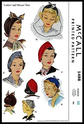 McCall 1498 Hat Cap Beret Fabric Sewing Pattern Vintage Millinery 40's • $4.99