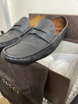 $289 • Buy GUCCI Leather Driver Loafers 💯% Authentic. Men’s Penny Gucci Size G 9.5 Nero GG