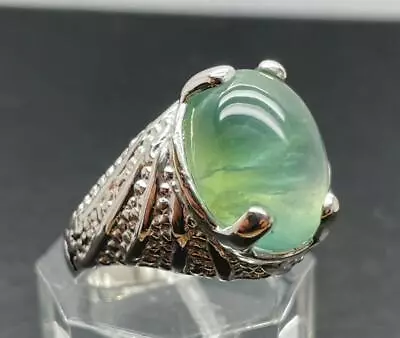 12.515 Ct Mined Prehnite .925 Sterling Silver Mens Ring Size 10.5 Phantom Glow • $82