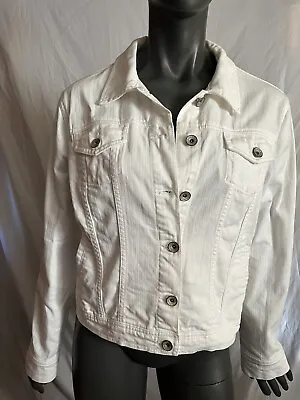 Merona Women’s XL White Denim Jean Jacket Casual Outdoor Pre-owned Metal Buttons • $16.99